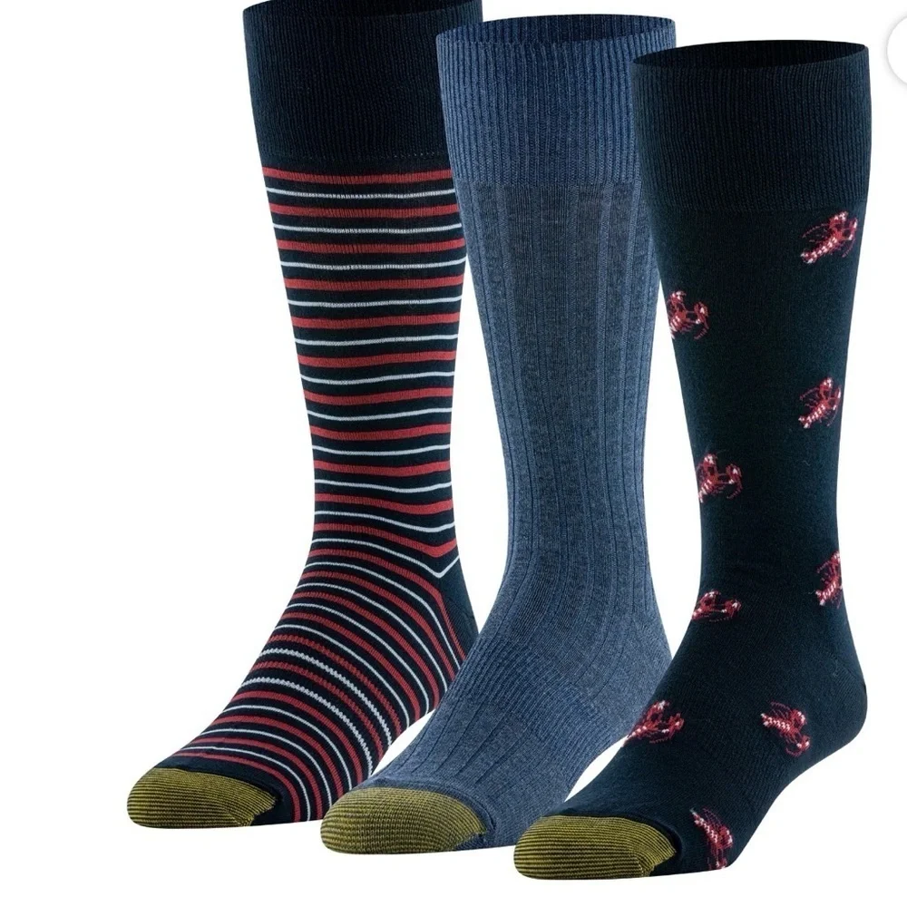 GoldToe Edition Mens Lobsters Crew Socks Assorted, 3 Pack